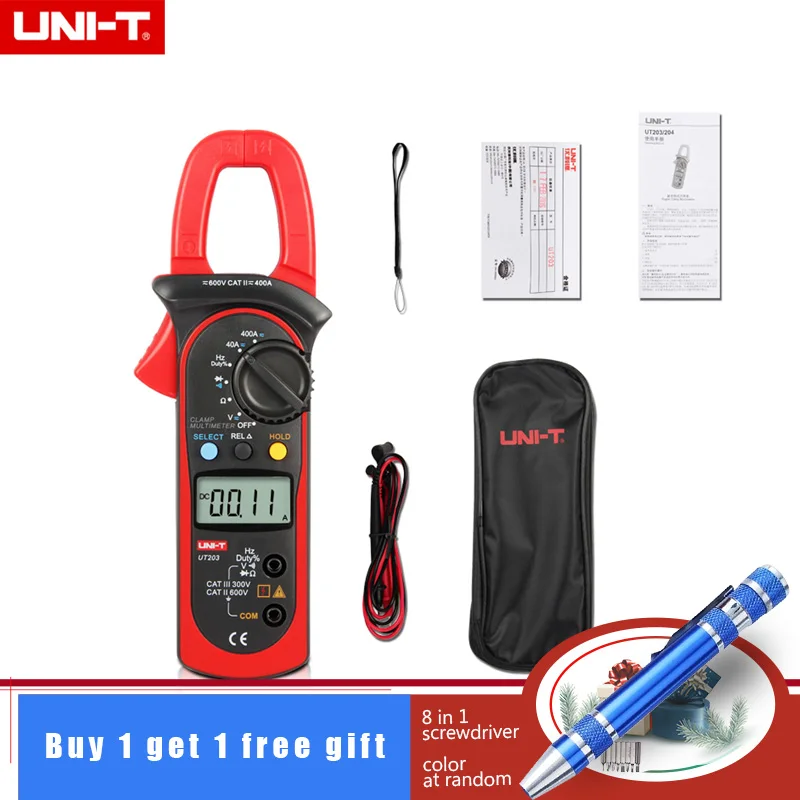 UNI-T UT203 UT 203 Digital Clamp Multimeter 3 3/4 Ohm DMM DC AC Current Voltmeter 40A/400A with 8 in 1 screwdriver
UNI-T UT203 UT 203 Digital Clamp Multimeter 3 3/4 Ohm DMM DC AC Current Voltmeter 40A/400A with 8 in 1 screwdriver