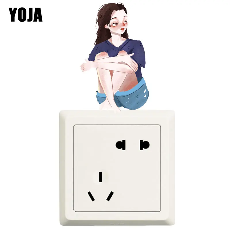 YOJA A Girl With Her Knees In Arms Switch Sticker Living Room Bedroom Wall Decor PVC Nice-quality 8SS1546 | Дом и сад