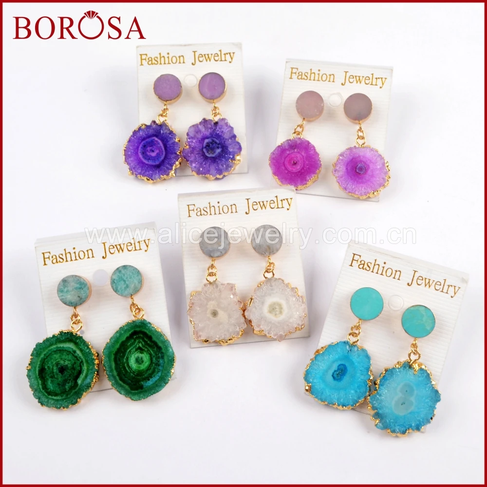 BOROSA 5Pairs Gold Color 10mm Round Multi Natural Stones With Rainbow Solar Quartz Charm Earrings Dangle Earrings Jewelry G1576
BOROSA 5Pairs Gold Color 10mm Round Multi Natural Stones With Rainbow Solar Quartz Charm Earrings Dangle Earrings Jewelry G1576