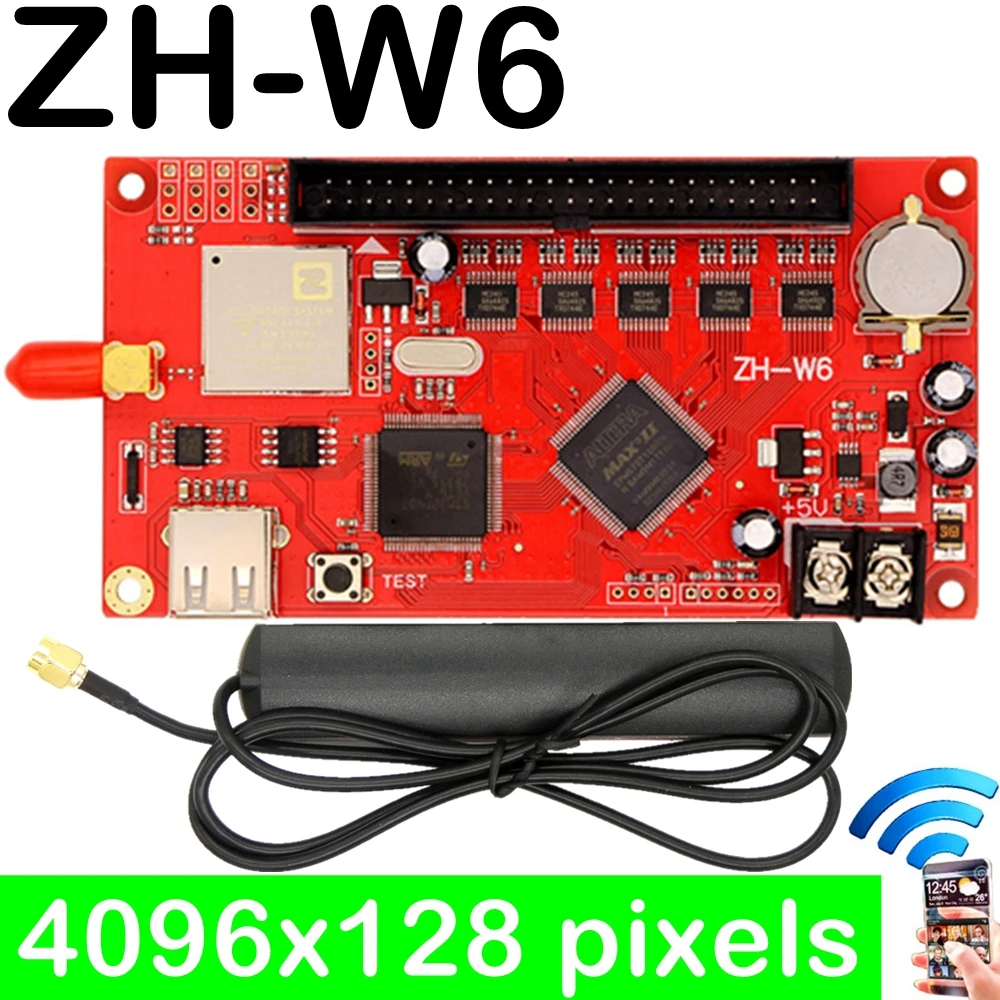 ZH-W6 wifi+USB led control card P10 Module wifi wireless led sign controller card 4096x128 pixels U disk drive board
ZH-W6 wifi+USB led control card P10 Module wifi wireless led sign controller card 4096x128 pixels U disk drive board