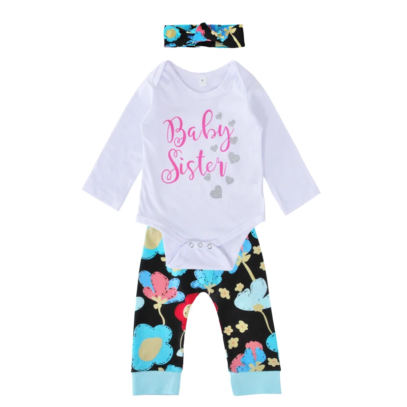 Baby Girl Clothing Set Autumn Cotton Long Sleeve Letter Sister Heart Romper+Flower Pants+Headband 3pcs Infant Girls Clothes Sets
Baby Girl Clothing Set Autumn Cotton Long Sleeve Letter Sister Heart Romper+Flower Pants+Headband 3pcs Infant Girls Clothes Sets