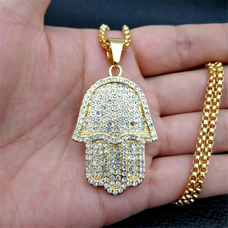 Hip Hop Necklace Stainless Steel Gold Color Iced Out Chains Hamsa Hand Of Fatima Pendant Necklace For Men/Women Gifts
Hip Hop Necklace Stainless Steel Gold Color Iced Out Chains Hamsa Hand Of Fatima Pendant Necklace For Men/Women Gifts
