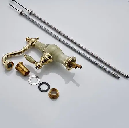 New luxury Golden Brass Jade Body Water tap Bathroom Basin Faucet Deck Mounted Counter top Sink Mixer Tap Hot and cold
New luxury Golden Brass Jade Body Water tap Bathroom Basin Faucet Deck Mounted Counter top Sink Mixer Tap Hot and cold