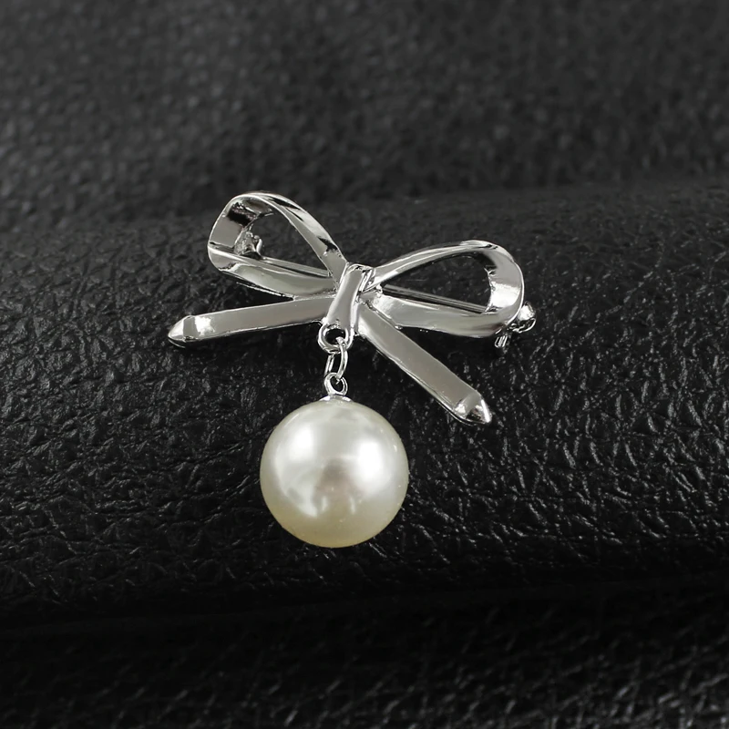 Attractive Classic Bow Brooches Gold And Silver Color Brooch Butterfly Suspended Imitation Pearl For Women Coat Jewelry Pins | Украшения и