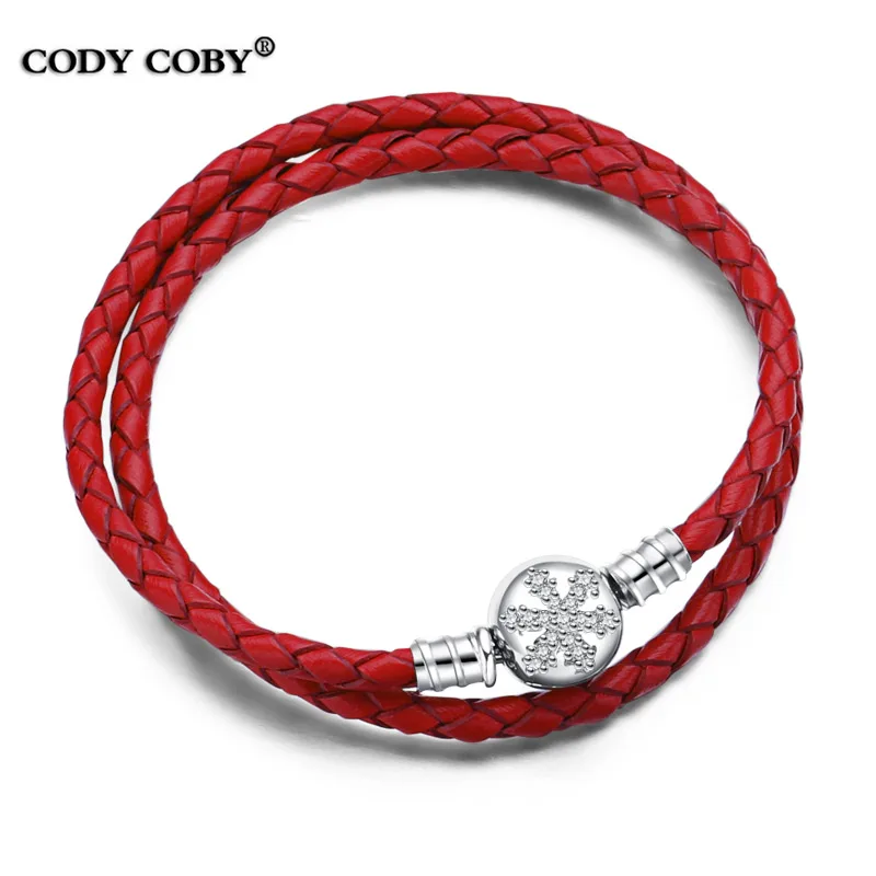Cody Coby 925 серебряный браслет с сердечками двойная Красная кожаная цепочка со