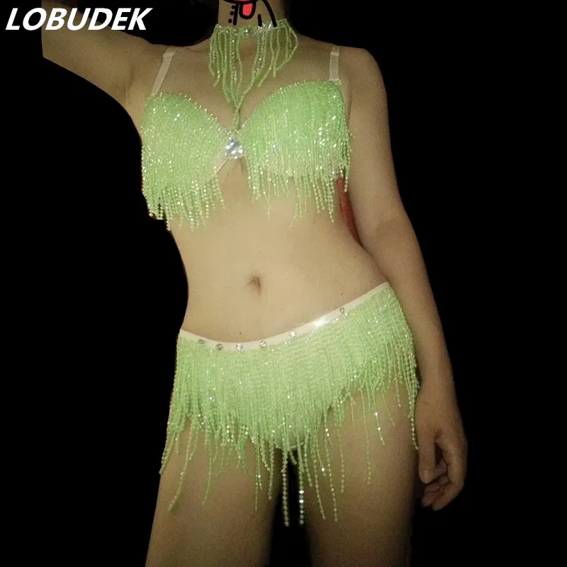 Fluorescent Green Beading Bikini Dance Outfit Sparkly Crystal Bra Set Sexy Bar Club Party Show Performance Costume DJ Stage Wear
Fluorescent Green Beading Bikini Dance Outfit Sparkly Crystal Bra Set Sexy Bar Club Party Show Performance Costume DJ Stage Wear