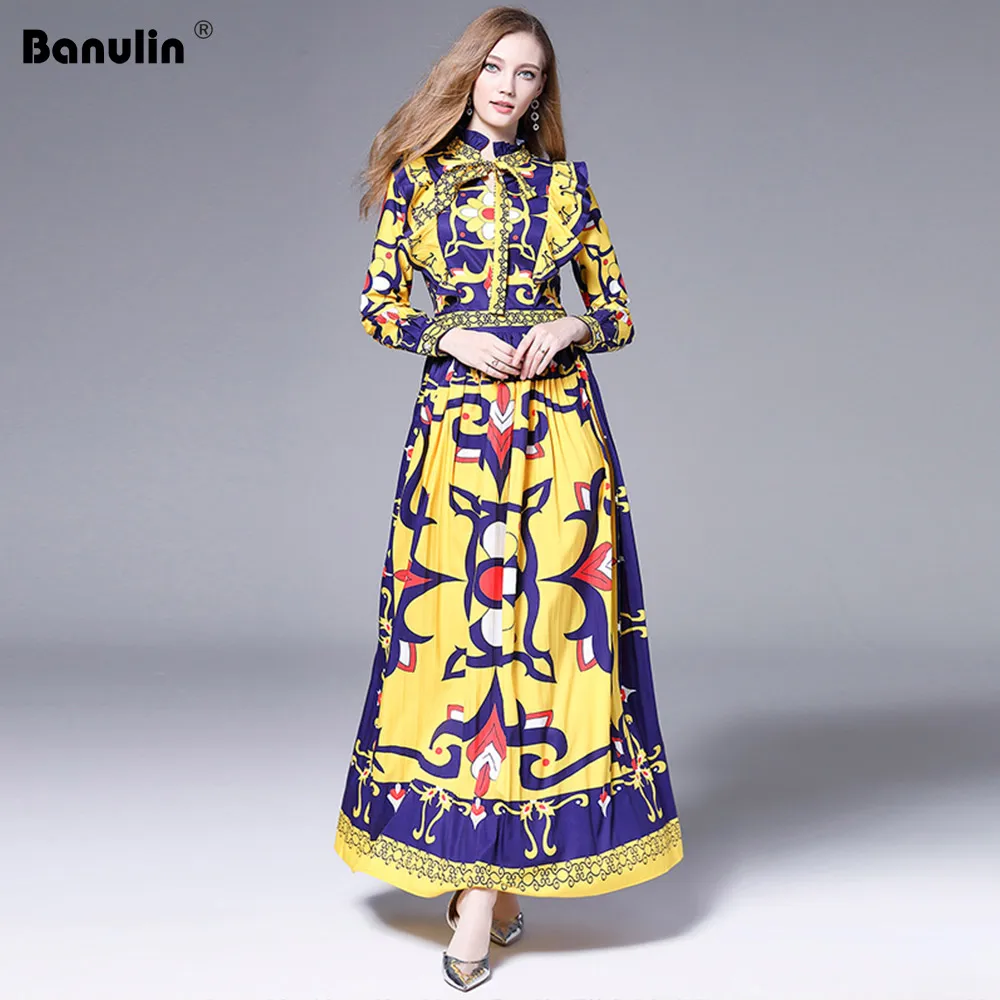 Banulin Fashion Autumn Runway Long Sleeve Dress Women's Floral Printed Ruffles Bow Tie Long Pleated Dress robe ete 2019 femme
Banulin Fashion Autumn Runway Long Sleeve Dress Women's Floral Printed Ruffles Bow Tie Long Pleated Dress robe ete 2019 femme