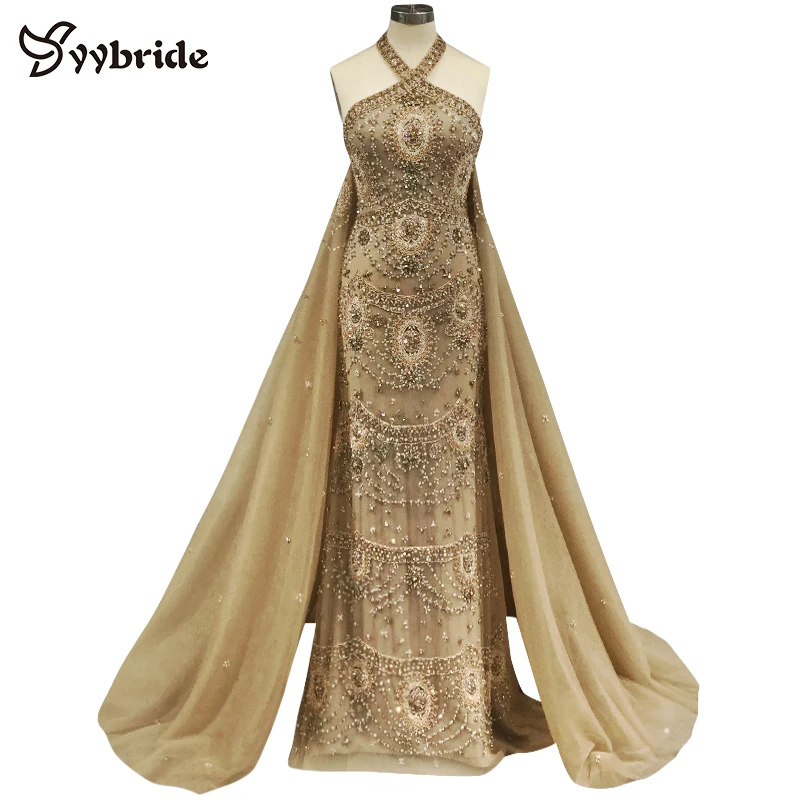 yybride Designer Dresses Luxury Halter Vintage Sleeveless Prom Dress Heavy Beaded Long Train Mermaid Gold Evening Dresses
yybride Designer Dresses Luxury Halter Vintage Sleeveless Prom Dress Heavy Beaded Long Train Mermaid Gold Evening Dresses