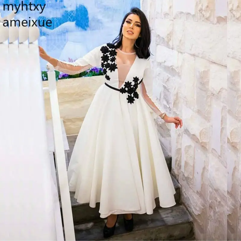Event New Arrival Long Sleeve White Evening Dress Short Evening Gown 2021 Black Lace Appliques Formal Party Abiye Robe De Soiree
Event New Arrival Long Sleeve White Evening Dress Short Evening Gown 2021 Black Lace Appliques Formal Party Abiye Robe De Soiree