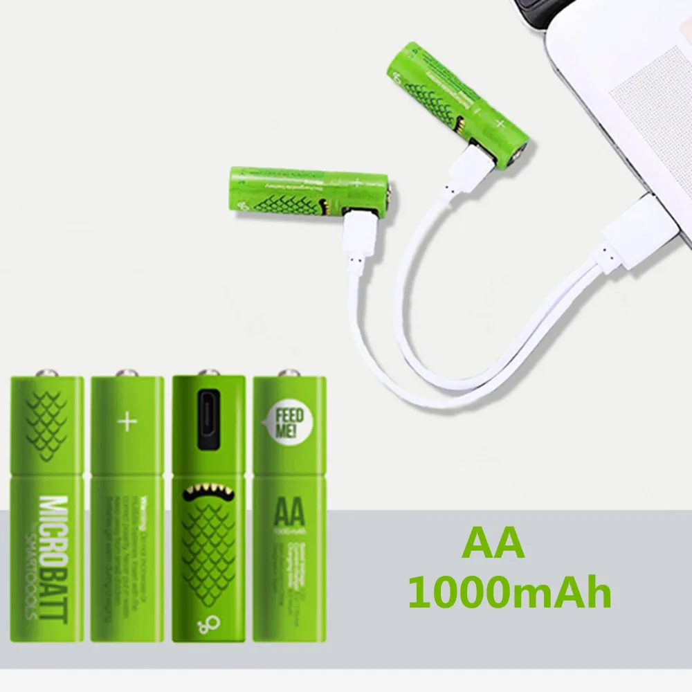4 шт./лот Новинка 1 2 в AA перезаряжаемая батарея 1000 мАч USB Ni MH с зарядным кабелем Micro