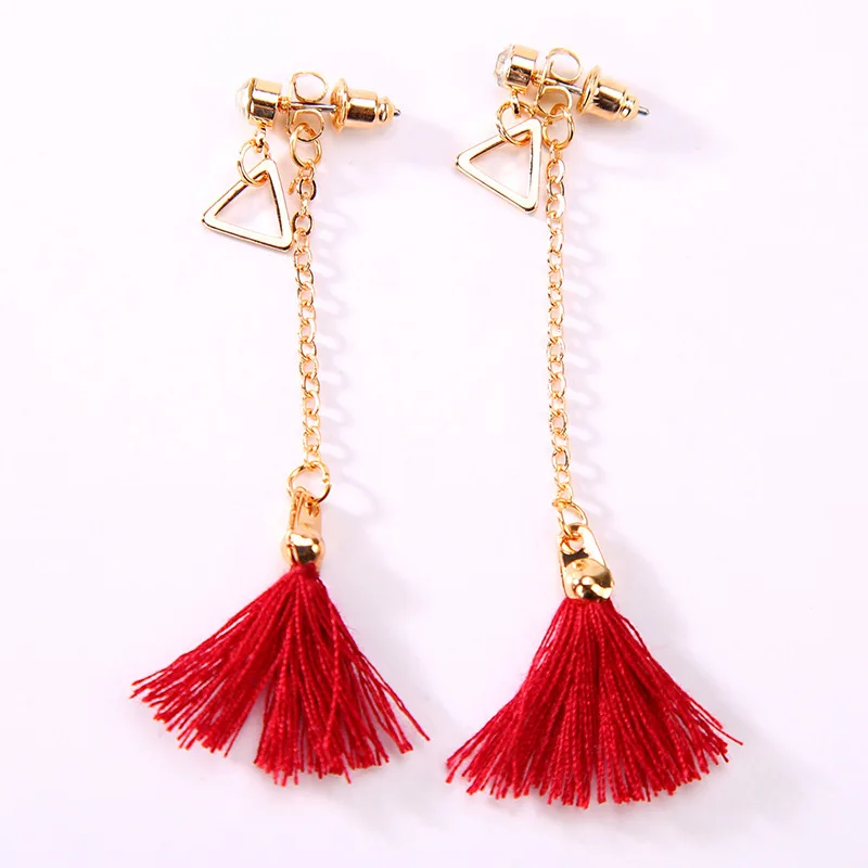 Pink Red Black White Blue Grey Cotton Strings Tassel Golden Chain Hollow Triangle Women Drop Earrings Dangle Earrings
Pink Red Black White Blue Grey Cotton Strings Tassel Golden Chain Hollow Triangle Women Drop Earrings Dangle Earrings
