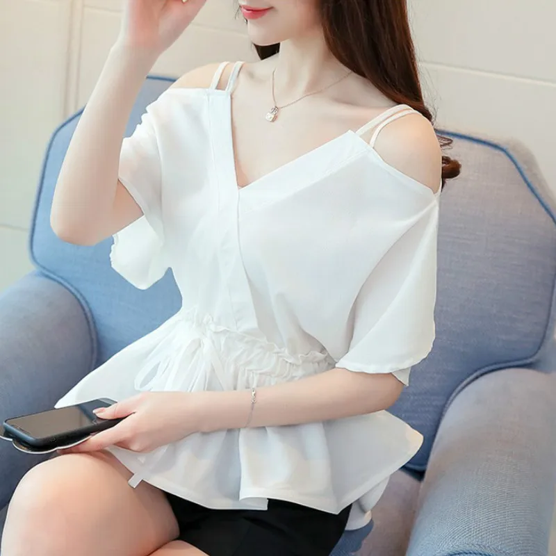 Women Tops Summer Sexy Off Shoulder Blouse Ladies V-neck Short Sleeve Peplum Tops White Shirt Femme Chiffon
Women Tops Summer Sexy Off Shoulder Blouse Ladies V-neck Short Sleeve Peplum Tops White Shirt Femme Chiffon