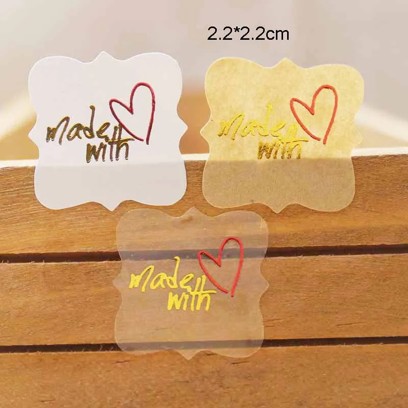 100PCS DIY gold foil sticker label tag Kraft Handmade with love self adhesive Clear PVC | Украшения и аксессуары