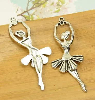 50pcs Ballet girl Charms 63x26mm Antique Silver Handmade earring bracelet necklace Jewelry Making DIY accessories