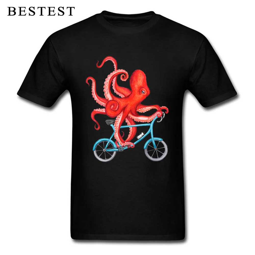 Мужская футболка Cthulhu Rider хлопковая черная с изображением осьминога летняя