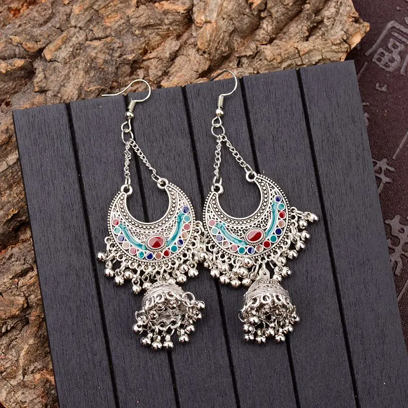 TopHanqi Gypsy Jewelry Indian Jhumka Long Small Bell Fringed Tassel Earrings Antique Ethnic Silver Color Drop Earrings For Women
TopHanqi Gypsy Jewelry Indian Jhumka Long Small Bell Fringed Tassel Earrings Antique Ethnic Silver Color Drop Earrings For Women