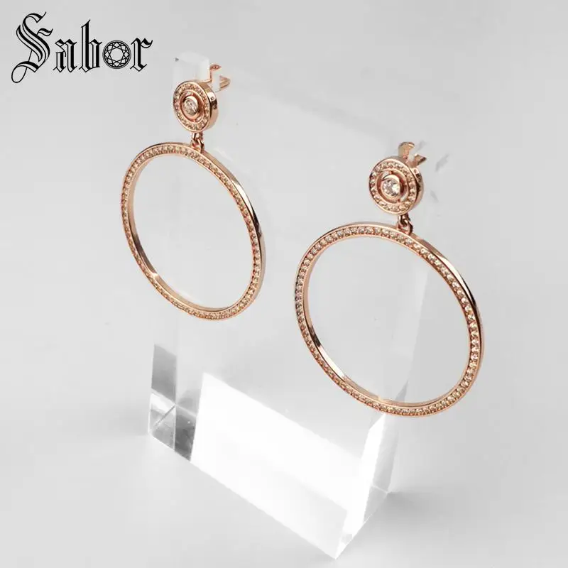 Ear Stud Round CZ Hyperbole Gift For Women Earring silver color Zirconia Fashion Jewelry thomas | Украшения и аксессуары