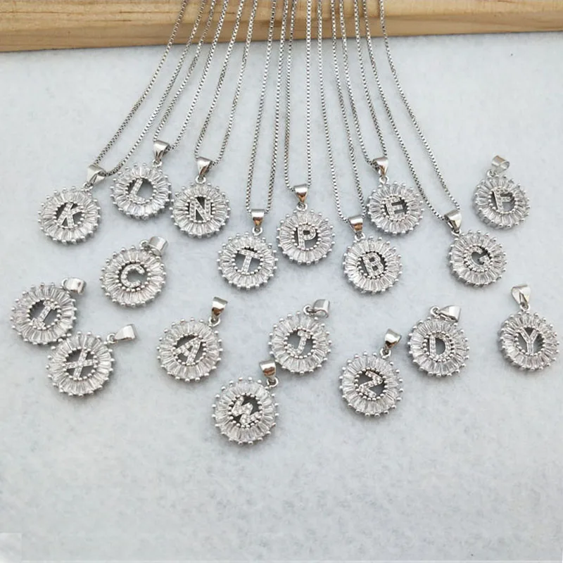 10 Pieces Silver Color Round Micro Pave Crystal Cubic Zirconia 26 Letter Pendants Charms Necklace women Jewelry making NK347
10 Pieces Silver Color Round Micro Pave Crystal Cubic Zirconia 26 Letter Pendants Charms Necklace women Jewelry making NK347