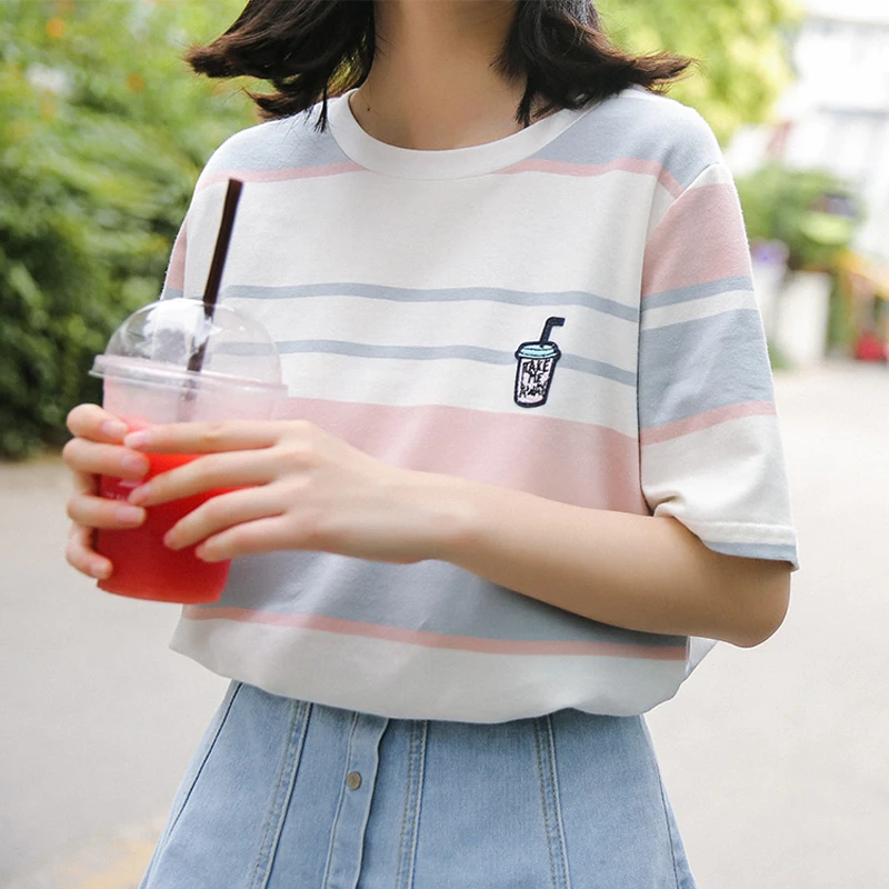 2021 New Institute Wind Stripe Embroidery Short Sleeve T-shirt Women Casual Loose Summer Tee Shirt
2021 New Institute Wind Stripe Embroidery Short Sleeve T-shirt Women Casual Loose Summer Tee Shirt