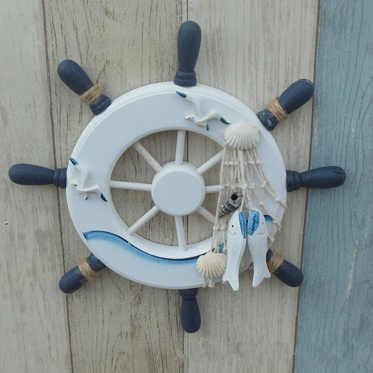 

1 шт. деревянная средиземноморская лодка, рыболовная сеть, спасательный круг, домашняя стена, морское украшение, якорь, руль MP 002