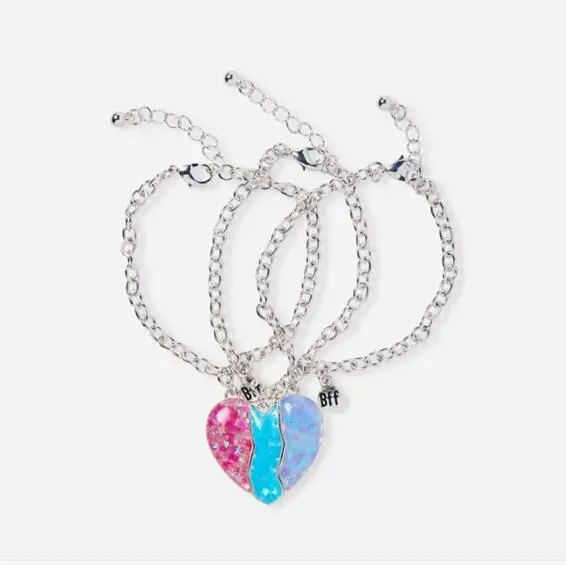 New Fashion 3PCS Bff Heart Bracelet Trio Sweet Enamel Pink/blue Magnetic Broken Heart Charms For Girl
New Fashion 3PCS Bff Heart Bracelet Trio Sweet Enamel Pink/blue Magnetic Broken Heart Charms For Girl