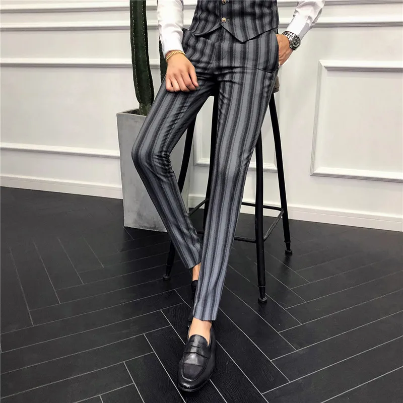 Classic Mens Striped Dress Pants Black Gray Slim Elegant Youth Men Business Wedding Banquet Suit Pants
Classic Mens Striped Dress Pants Black Gray Slim Elegant Youth Men Business Wedding Banquet Suit Pants