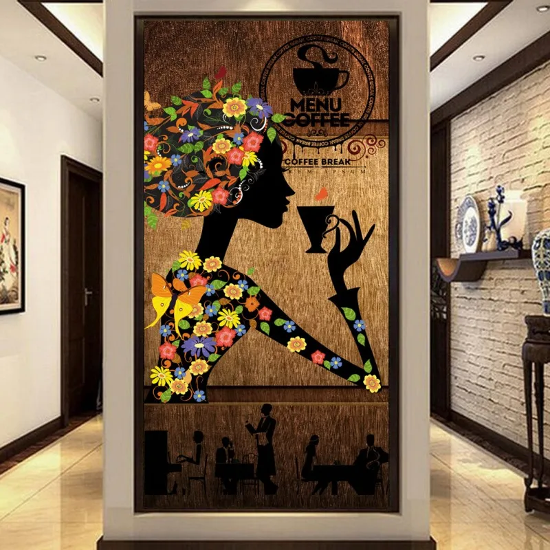 Custom 3d wallpaper Vintage wood background beauty drink coffee milk tea entrance cafe decoration mural | Обустройство дома