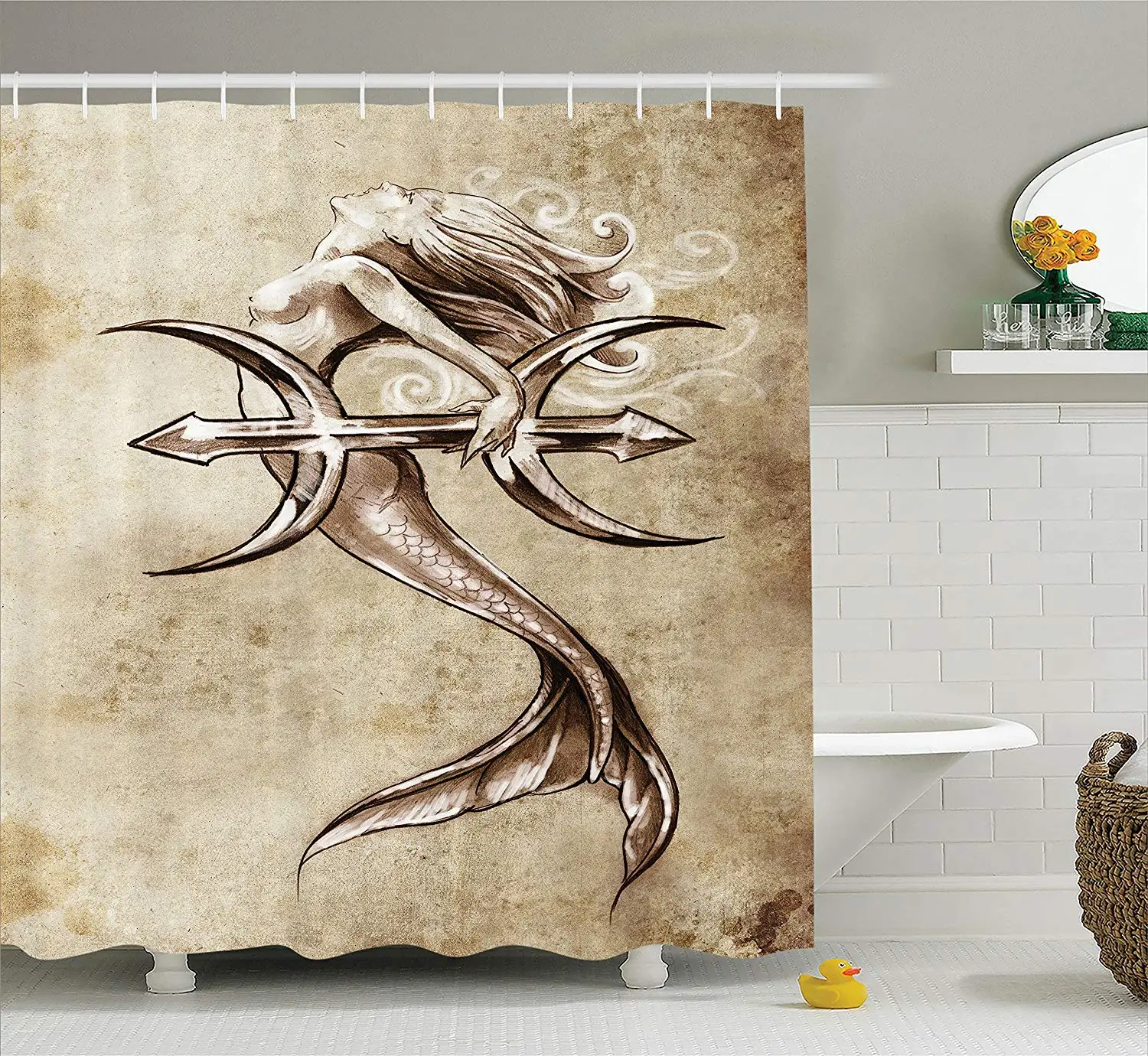Vintage Style Mermaid in The Sea with an Anchor Mythical Aquatic Creature Graphic Art Bathroom Accessories Beige Brown
Vintage Style Mermaid in The Sea with an Anchor Mythical Aquatic Creature Graphic Art Bathroom Accessories Beige Brown