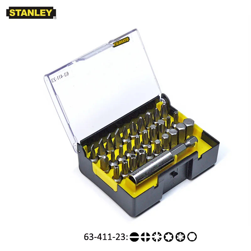 

Stanley 31pcs 1/4" drive hexgaon torx pozidriv flat etc. 25mm screwdriver bit kit with magnetic drill bits holder extension 60mm