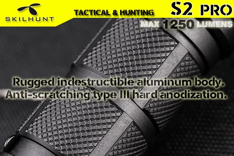 2017 New SKILHUNT S2 PRO CREE XP-L HD or HI LED USB rechargeable tactical 1250 Lumens / 1100 Lumens flashlight
2017 New SKILHUNT S2 PRO CREE XP-L HD or HI LED USB rechargeable tactical 1250 Lumens / 1100 Lumens flashlight