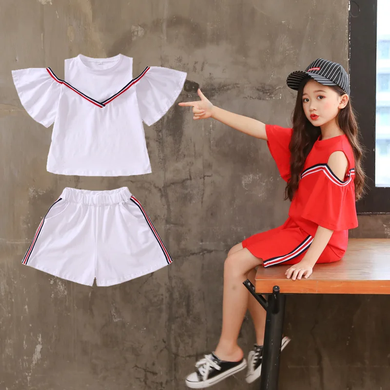 Модный комплект одежды в полоску для девочек летний детский топ с оборками на