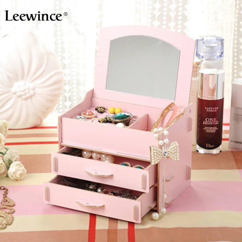 Leewince DIY Ювелирные Изделия окно с деревянной складной крышки коробки зеркалом|diy