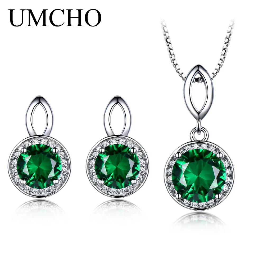 UMCHO Real 925 Sterling Silver Jewelry Sets Created Emerald Stud Earrings Necklace Elegant Classic Gift For Women Fine Jewelry
UMCHO Real 925 Sterling Silver Jewelry Sets Created Emerald Stud Earrings Necklace Elegant Classic Gift For Women Fine Jewelry