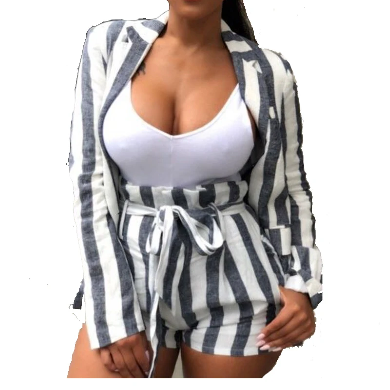 Sexy 2 Piece Set Women Striped Two Pieces Outfits Turn-down Collar Blazer Coat Pocket Shorts Suit Casual Matching Sets for Work
Sexy 2 Piece Set Women Striped Two Pieces Outfits Turn-down Collar Blazer Coat Pocket Shorts Suit Casual Matching Sets for Work