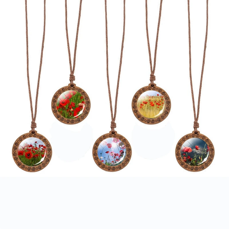 Poppy Flower Vintage Art Wooden Necklace Glass Cabochon Wood Rope Chain Necklace Unisex Accessories
Poppy Flower Vintage Art Wooden Necklace Glass Cabochon Wood Rope Chain Necklace Unisex Accessories