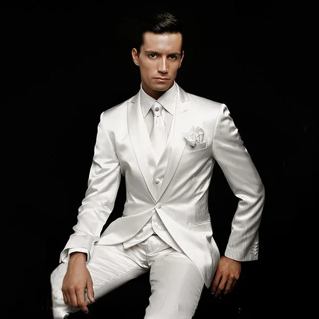 Custom Ivory White Men Suits For Wedding Satin Formal Tuxedos Groom Prom Party Suits Men Slim Fit Costume Homme Mariage Ternos
Custom Ivory White Men Suits For Wedding Satin Formal Tuxedos Groom Prom Party Suits Men Slim Fit Costume Homme Mariage Ternos