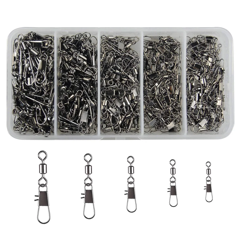300Pcs/Box Fishing Swivel Snap Kit Rolling Barrel Swivel with Safety Snap Connector Fishing Tackle Accessories
300Pcs/Box Fishing Swivel Snap Kit Rolling Barrel Swivel with Safety Snap Connector Fishing Tackle Accessories