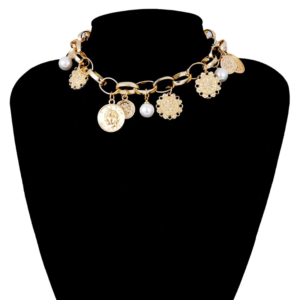 Ingemark Boho Carved Coin Choker Necklace Vintage Sun Flower Imitation Pearls Pendant Thick Chain Necklace Wedding Jewelry 2019
Ingemark Boho Carved Coin Choker Necklace Vintage Sun Flower Imitation Pearls Pendant Thick Chain Necklace Wedding Jewelry 2019