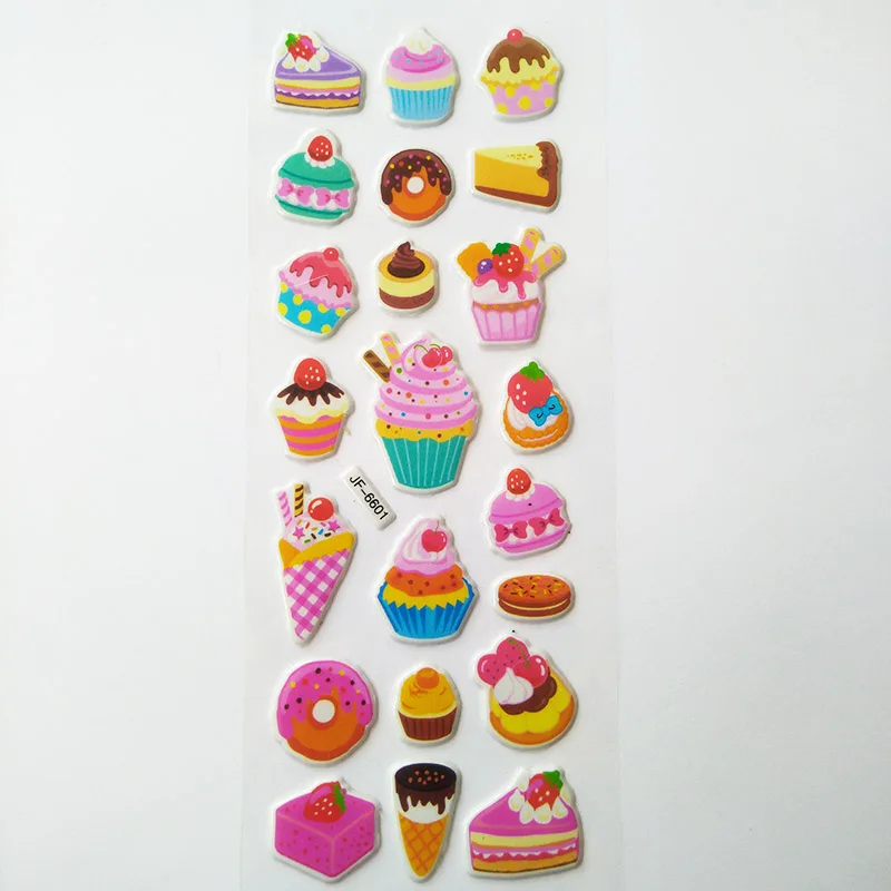 6 листов наклеек 3D Милые Мультяшные конфеты торт детские наклейки для детей