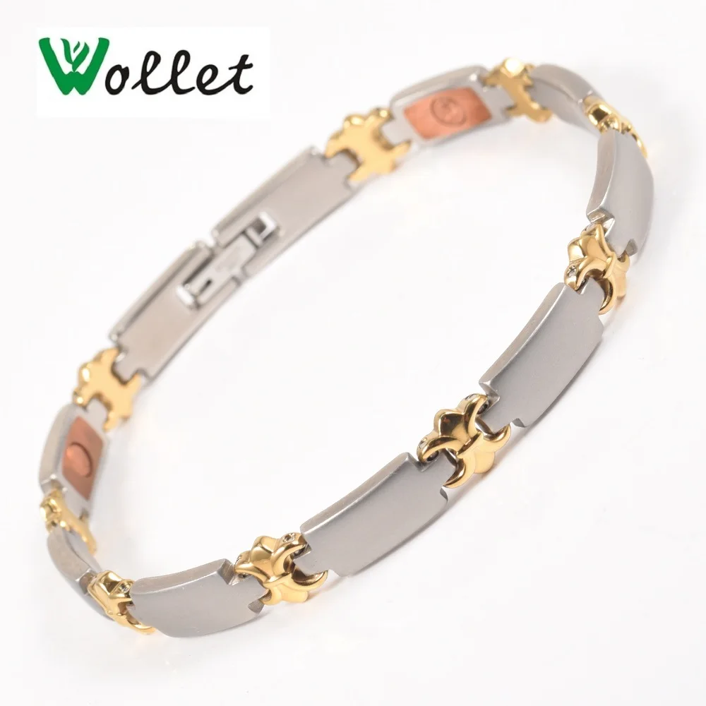Wollet Jewerly Health Care Healing Energy Gold Color 316L Stainless Steel Magnetic Bracelet For Women Magnets Circled by Copper
Wollet Jewerly Health Care Healing Energy Gold Color 316L Stainless Steel Magnetic Bracelet For Women Magnets Circled by Copper