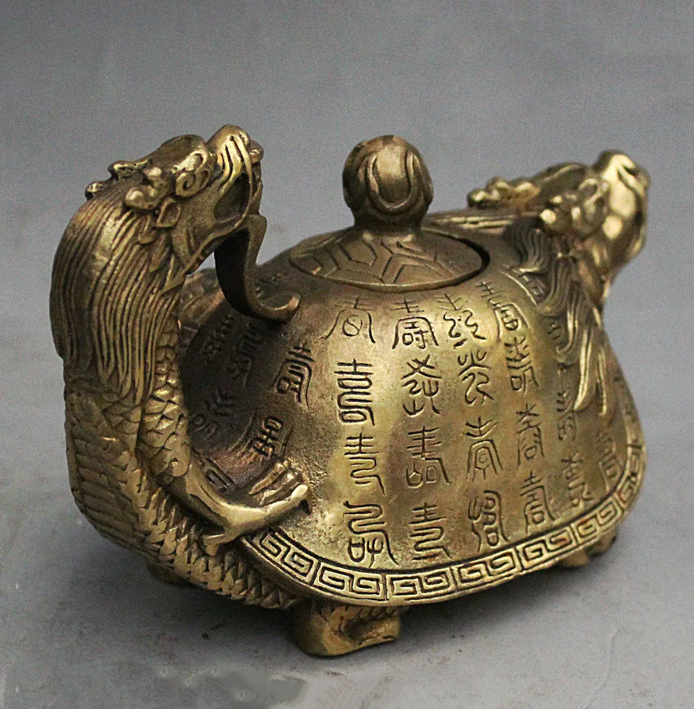 6" Chinese fengshui Brass Lonevity Dragon Turtle Tortoise Teapot flagon wine pot
6" Chinese fengshui Brass Lonevity Dragon Turtle Tortoise Teapot flagon wine pot
