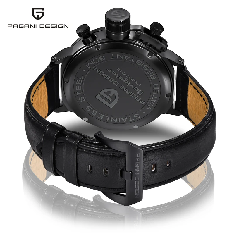 PAGANI DESIGN Big Dial Stainless Steel Men Watch Classico 53 Chrono Sports Quartz Clock Man Leather Military Wrist Watches | Наручные