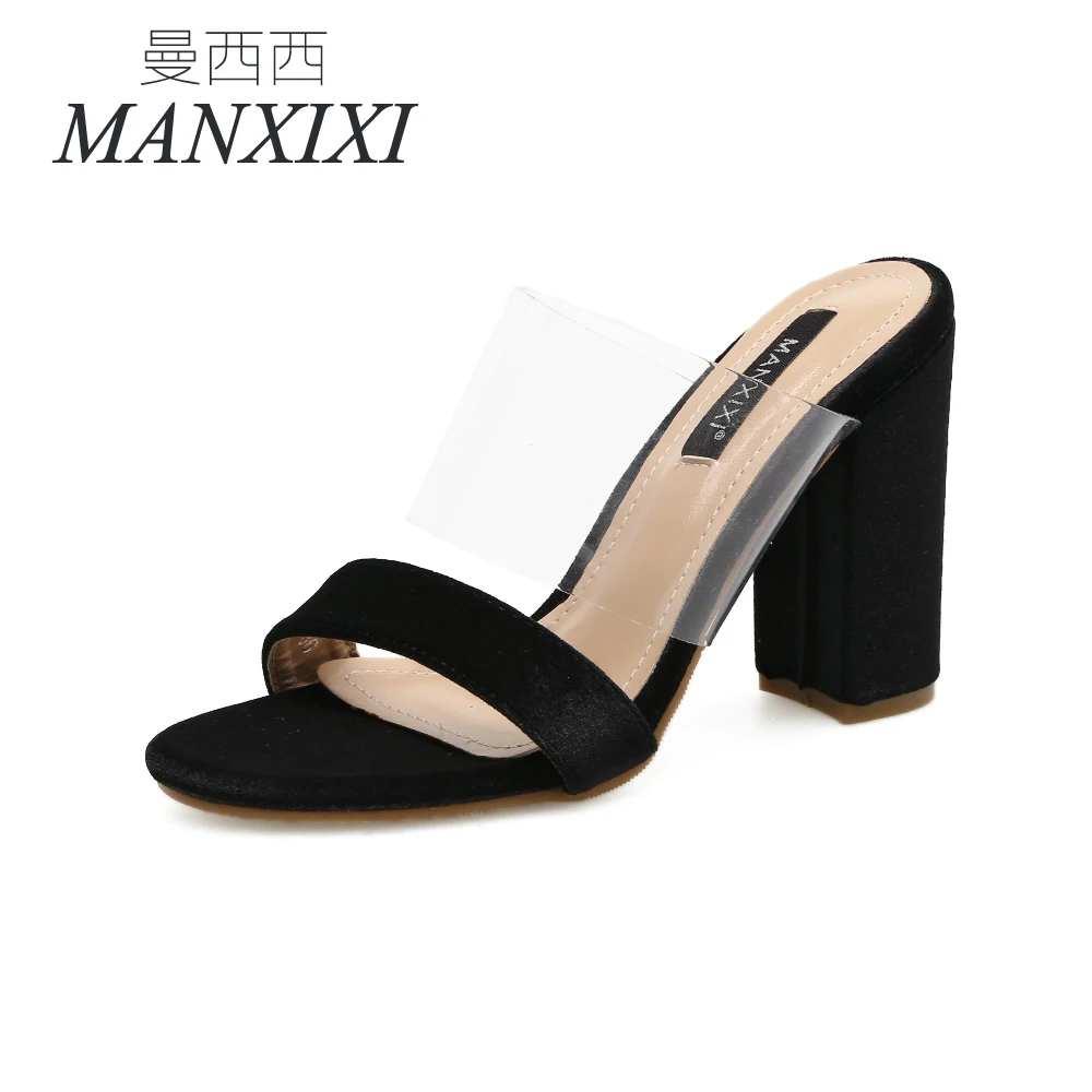 ManXiXi Летний стиль женские пикантные Обувь на высоком каблуке квадратный каблук