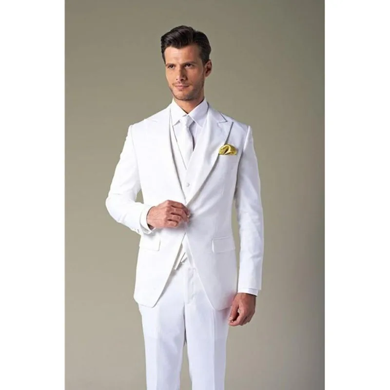 

2022 New Custom Made Slim Fit Groomsman Suits Men's White Wedding Tuxedos For Bridegroom Costume Homme (Jacket+Pants+Vest+Tie)