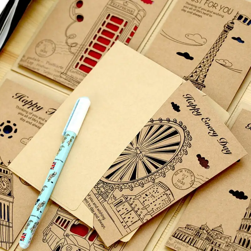 30 Pcs/lot Retro Building Kraft Paper Greeting Card Postcard Hollow Message Card Birthday Christmas Blessing Card Gift Cards
30 Pcs/lot Retro Building Kraft Paper Greeting Card Postcard Hollow Message Card Birthday Christmas Blessing Card Gift Cards