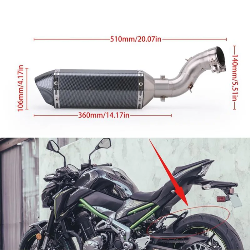 Мотоциклетный глушитель 51 мм для Kawasaki Z900 Модифицированная выхлопная труба 17-18
