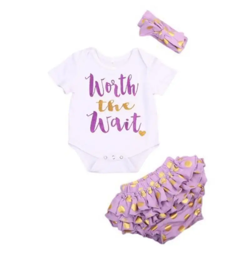 Baby girls Summer clothing set newborn baby clothes infant letter bodysuit +dot shorts+bow Headband 3pcs princess set for 3-18M
Baby girls Summer clothing set newborn baby clothes infant letter bodysuit +dot shorts+bow Headband 3pcs princess set for 3-18M