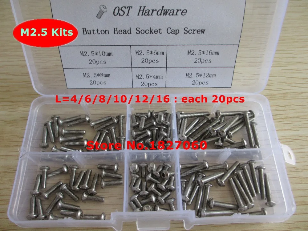 120pcs iso7380 M2.5 Screw Kits Allen Bolts Button Head Hex Socket Cap Screws Assortment Kit M2.5*4/6/8/10/12/16mm
120pcs iso7380 M2.5 Screw Kits Allen Bolts Button Head Hex Socket Cap Screws Assortment Kit M2.5*4/6/8/10/12/16mm