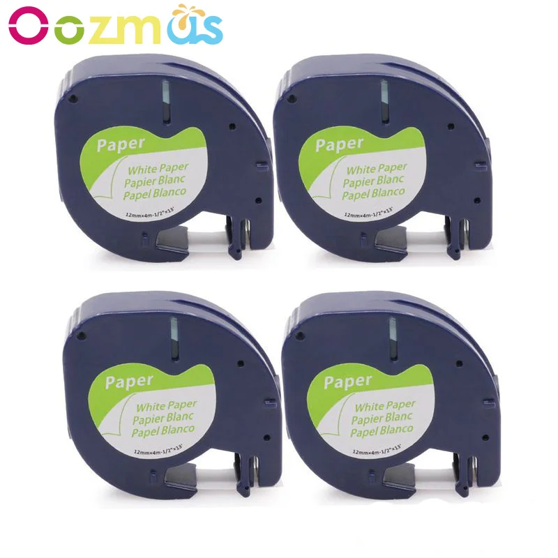 Oozmas 4 шт. 12 мм совместимая с Dymo LT 91200 лента для этикеток черная на белая