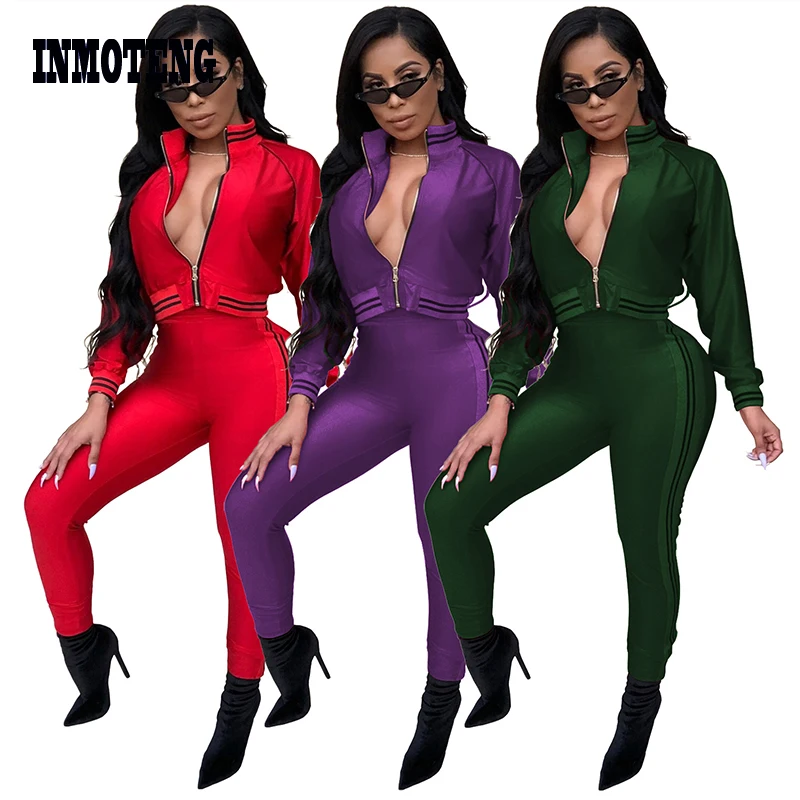 Plus Size 2 Two Piece Set Tracksuit Women Red/Purple Front Zip Long Sleeve Top Long Skinny Pants Striped Jumpsuit Outfits
Plus Size 2 Two Piece Set Tracksuit Women Red/Purple Front Zip Long Sleeve Top Long Skinny Pants Striped Jumpsuit Outfits